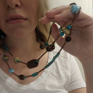 Boho Vintage (1992) Necklace - Wood and Turquoise